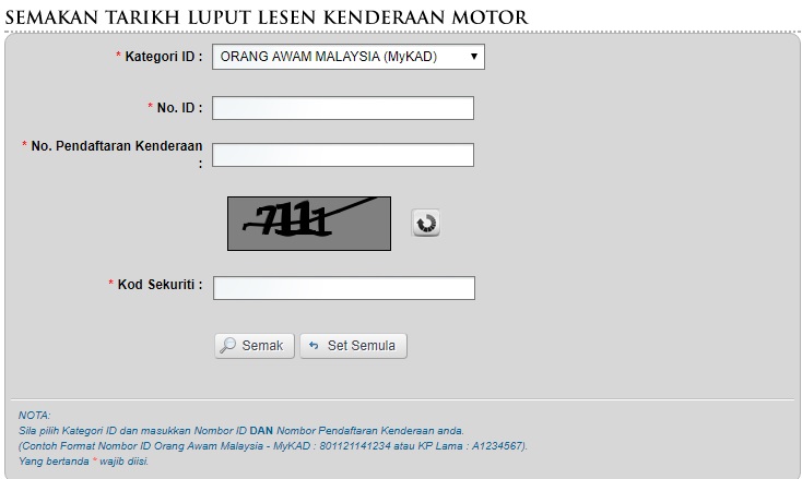 Semakan Tarikh Tamat Roadtax Dan Insuran Online